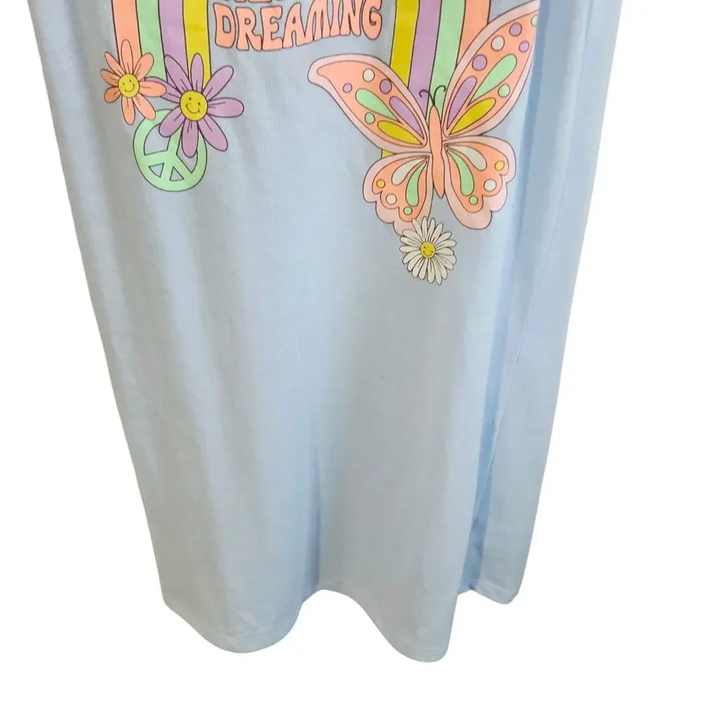 Cuddl Duds Size M Nightgown Pajama Dress Always Dreaming Rainbow Graphic Blue